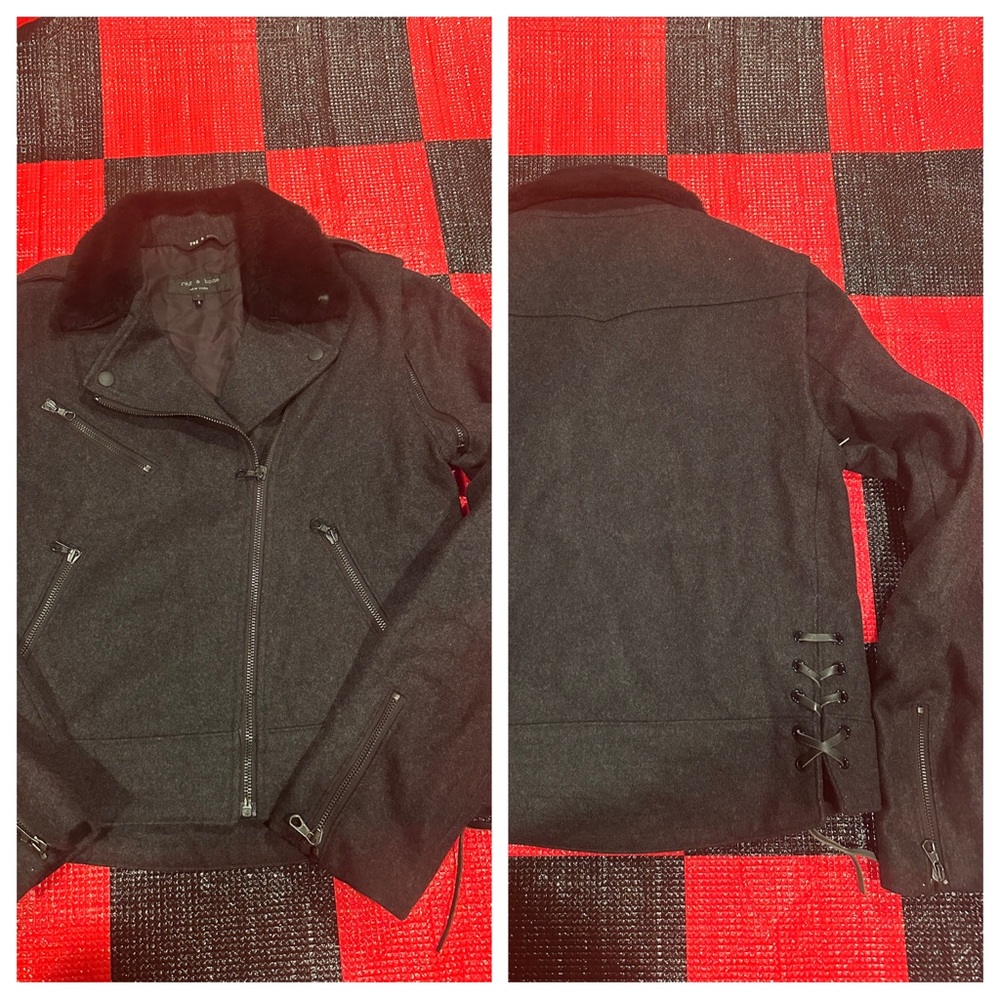 rag & bone jacket with detachable sleeves size 6
Pit to pit: 18”
Length: 23”